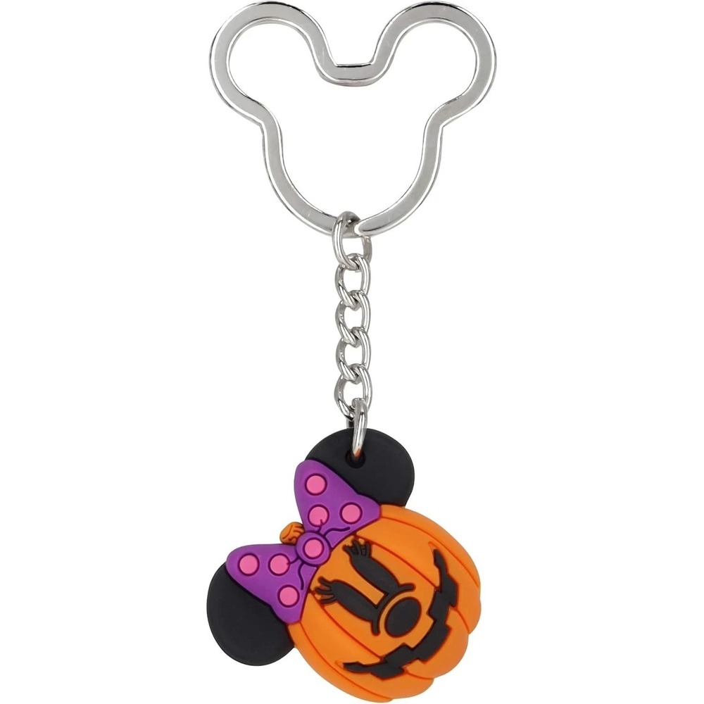 Disney Minnie Mouse Pumpkin Ball Keychain Mickey Ears Purple Bow Key Ring
